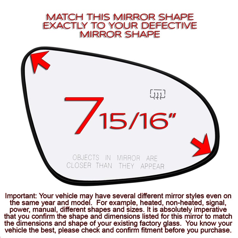 Rugged TUFF Passenger Side Mirror Glass For 2014 2015 2016 2017 2018 2019 Toyota Corolla Sedan Right Door Mirrors with Back Plate 8793102F90 TO1325117 Heated Power - Image 2